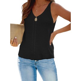 Breezy Lane Tank Top for Women 2024 Summer Sleeveless Casual Loose Knit Top Black