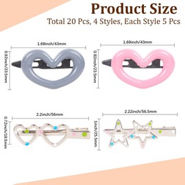 CRASPIRE 1 Box 20Pcs 4 Styles Heart Hair Clips Metal Star Barrettes Hair Snap Clips Plastic Iron Enamel Hairpins Styling Accessories for Women Christmas Valentines Party School Students Gifts