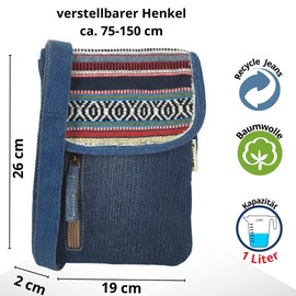 Sunsa Damen Umhängetasche. Nachhaltige Crossover Tasche aus Recycelte Jeans & Baumwolle. Kleine Messenger Bag mit mehreren Fächern. Schultertasche als Geschenk für Frauen/Mädchen
