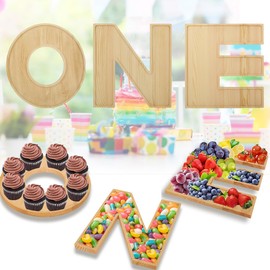 Baby Shower Charcuterie Letter “ONE” 3PCS Fillable Letter Trays for Food, Cupcake Chocalater Candy Wood Decorative 12 Inch Tray for 1st Birthday Baby Shower Party Food Dessert Table (ONE-Brown)