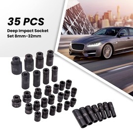 maXpeedingrods 35 PCS Bolt Nut Extractor Set, 1/2" Drive Impact Lug Nut Remover Socket Tool, 6 Point Cr-mo Standard Impact Socket Set, Metric (8 mm - 32 mm)
