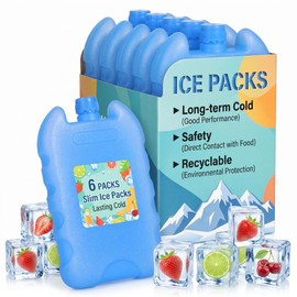 6pcs Ice Packs for Lunch Boxes, Slim Design Reusable Freezer Packs for Adult Lunch Bag, Medium Ice Blocks for Summer Beach Camping, Blue Freezer Cubes Kit for Air Cooler and Food Storage, Lasting Cold