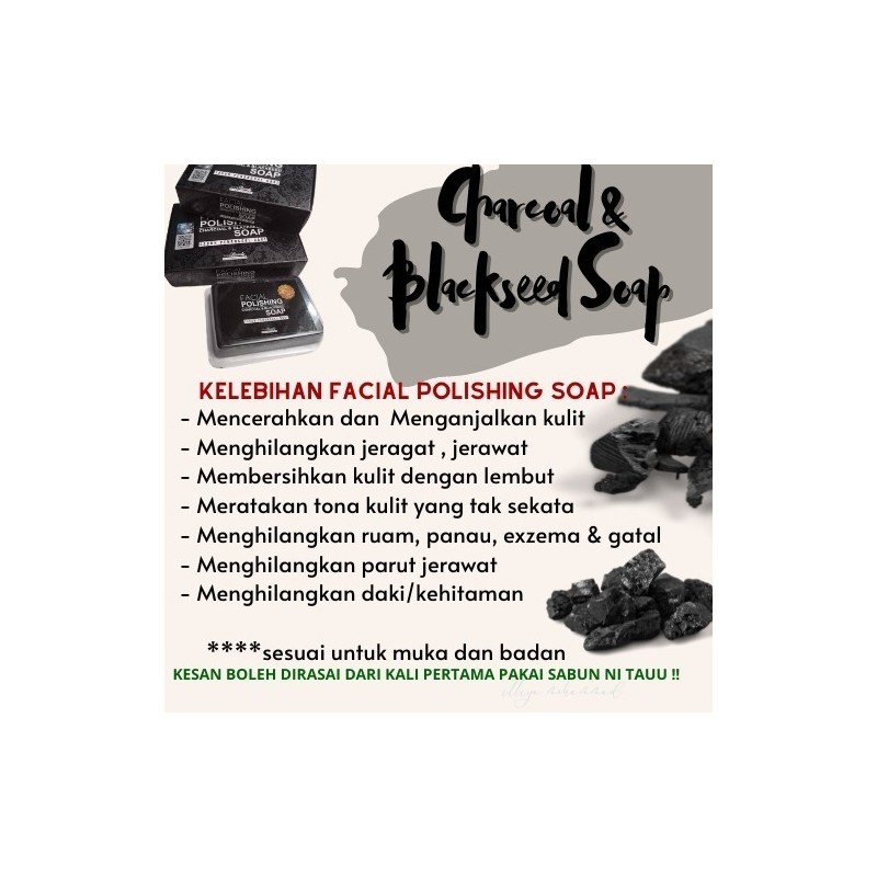 FACIAL POLISHING CHARCOAL & BLACKSEED SOAP SABUN ARANG BYDHIA PENANGGAL
