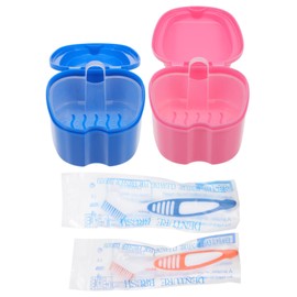 Mikinona Portable Denture Storage Box and Brush Kit with Cover Breathable Odorless Design Durable Plastic Case for False Teeth Retainers and Mouth Guards with Soft Bristle Brushes Suitable