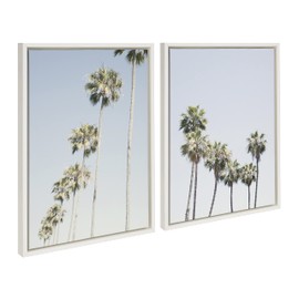 Kate and Laurel Sylvie Palm tree Row and LA Summer Framed Canvas Wall Art Set by Caroline Mint, Set of 2 18x24 White, Decorative Coastal Art Set, Wall Décor