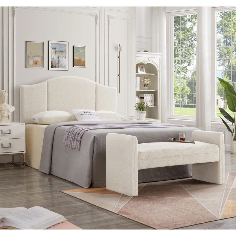 24KF Modern Boucle Teddy Lovely Bench, Upholstered Bed Bench Entryway