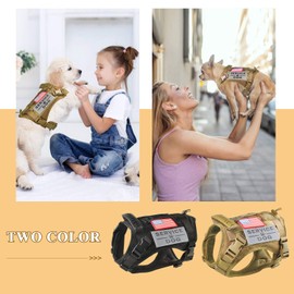 Arnés táctico para perro, K9, ajustable, resistente al agua, militar, cómodo mango Molle con correa de extensión (S, caqui)