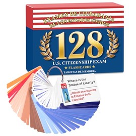 US Citizenship Flash Cards 2026 - Complete 128 USCIS Civics Questions and Answers Study Guide, Bilingual English & Spanish Set with Metal Ring - Tarjetas de Ciudadanía 2026 para Naturalización
