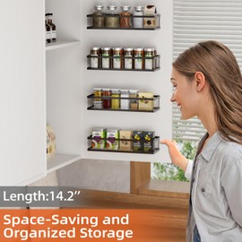 Spice Rack Wall Mounted, 4 Pack Pantry Door Organizer & Hanging Storage Baskets Organizer Wall Mount, Large Capacity Metal Spice Shelf for Kitchen Cabinet, Pantry Doors, Bathroom, Shower, Home Decor