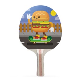 TigerTail Sports Hamburger Skateboard Colorful Design Ping Pong Paddle, Premium 5 Ply Table Tennis Racket (Black on Back)