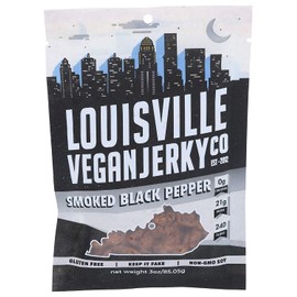 Louisville Vegan Jerky - Smoked Black Pepper, Vegetarian & Vegan-Friendly Jerky, 21 Grams of Non-GMO Soy Protein, 240 Calories Per Bag, Gluten-Free Ingredients (3 oz)
