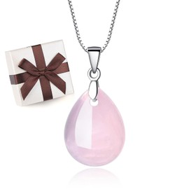 Coai Women's 925 Necklace with Angel’s Teardrops Pendant, Silver, rose quartz