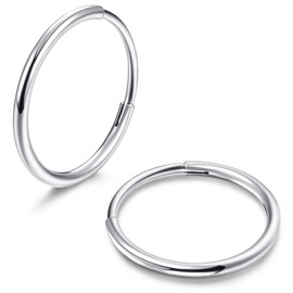 Thunaraz G23 Titanium Hoop Earrings for Women Men Girls Hypoallergenic Hinged Huggie Hoop Earrings Cartilage Helix Sleeper Lightweight Small Hoop Earring Silver 8MM
