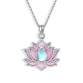 YAFEINI Lotus Necklace 925 Sterling Silver Moonstone Lotus Pendant For Women Flower Jewelry Christmas Presents, Sterling Silver, Moonstone