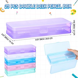AmazingSpark 25 Pack Double Layer Plastic Pencil Boxes Translucent Hard Pencil Case with Lid for Crayon, School Office Supplies Box Storage Pen Marker Organizer(Colorful)