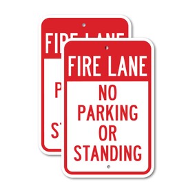 (2 Pack) No Stopping or Standing - Fire Lane No Parking Or Standing | 12" X 18" Heavy-Gauge Aluminum Sign | Rust Free Aluminum, Weather Resistant, Waterproof, Fade Resistant, 2 Pre-drilled Holes
