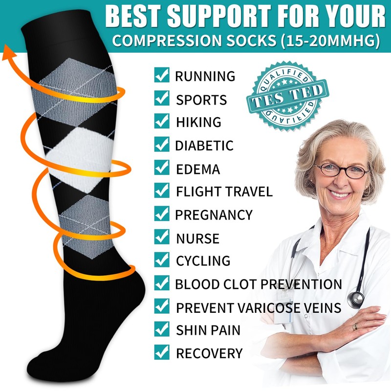 BLUEENJOY Copper Compression Socks for Women & Men (6 pairs)