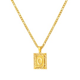 Initial Necklace for Men Women Gold Figaro Chain Stainless Steel Necklace for Mens Silver Chain Mens Gifts 22'' Letter O Necklace
