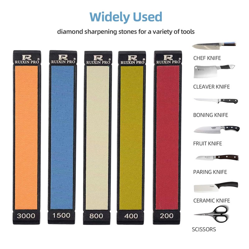 RUIXIN PRO 5PCS Diamond Sharpening Stones, #200#400#800#1500#3000 Grit for Knife