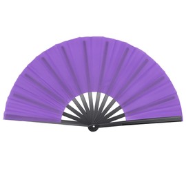 Quacc Large Folding Hand Held Fan Sturdy 13 Inches Nylon-Cloth Vintage Retro Fabric Big Rave Clack Fan for Line Dancing Chinese Kung Fu Festival Craft Dance Decoration Party Favors (Purple)