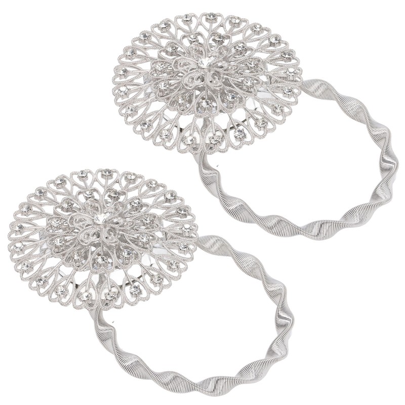 2Pcs Magnetic Curtain Tiebacks Stainless Steel Sparkling Crystal Flower Curtain