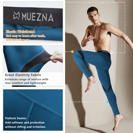 Muezna Men's Thermal Top and Bottom Set Underwear Long Johns Base Layer with Soft Fleece Lined Deep Blue
