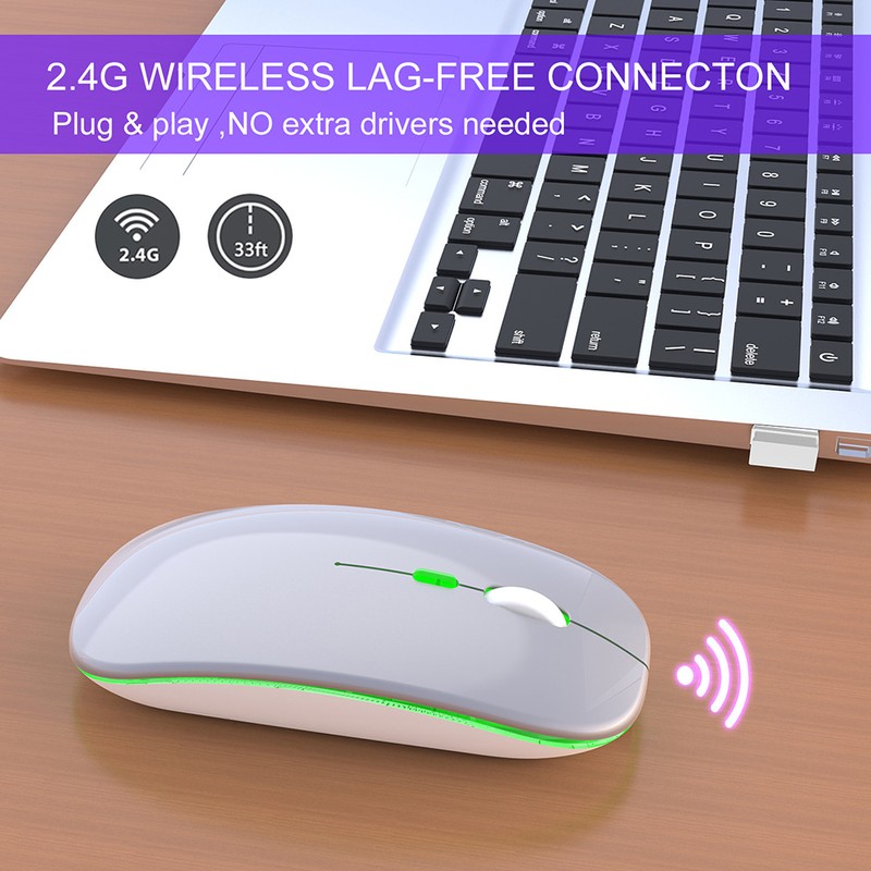 Wireless Mouse 2.4G Rechargeable USB Wireless Gaming Mouse with LED