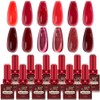 JR 12pcs 12ml Gel Polish Red Series Includes Cat Eye
