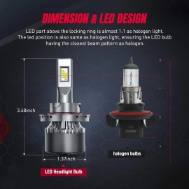 Nilight 2PCS H13/9008 LED Headlight Bulb 70W 8000-10000LM 350% Brighter