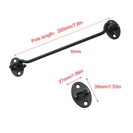 Guifeng 8 Inch Black Stainless Steel Wind Hook Barn Door Hook and Eye Latch Privacy Link Window Hook Accessories Tie Hook Hitch Hook Household Hardware for Locking Wardrobe Door Pocket Door Window