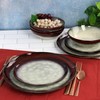Elama Samara 12 Piece Stoneware Dinnerware Set (Off White/Red Rim)