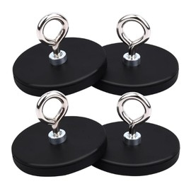 COZERI Pack of 4 Magnets Hooks Strong Large Neodymium Magnets Rubberised with M4 Thread, 43 mm Magnets Screwable, Magnetic Hook for Lamps, Vehicles, Light Strips, Pot Magnets with Hole, Extra Strong