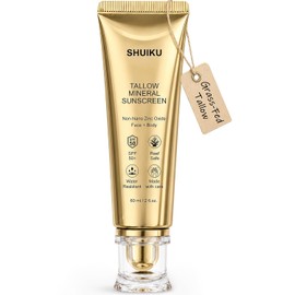 Protector solar de sarga de ternera para cara y cuerpo, protector solar mineral natural SPF 50 - Con hierba seca alimentada y sin nano óxido de zinc seguro para arrecifes
