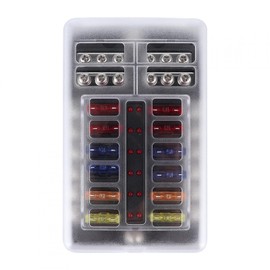 Soporte de caja de fusibles Hoja de 12 vías con luz LED Bloque impermeable Universal para yate marino automotriz Caja de fusibles de 12 vías Ca