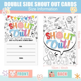 Motiskyy 100 Count Fun Shout out Cards for Employees, Office Staff, Teachers and Students - Appreciation and Recognition Reward Cards for School or Work Bulletin Board (Colorful Pattern)