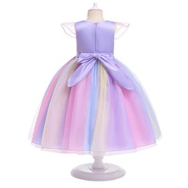 URAQT URAQT Mädchen Prinzessin Kleid, Mädchen Einhorn Cosplay Karneval Verkleidung Party Hochzeit Prinzessin Kleid mit Halskette und Stirnband, 120CM, Lila