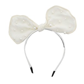 Fancy Headbands For Girls Satin Organza Big Bow Headband With Pearls And Trim - Ivory