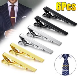 NSI 6 Pcs Tie Clips for Men Elegant Metal Necktie Bar Pinch Clasp Wedding Party Gift
