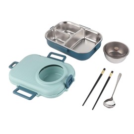Pissente -Lunchbox, Thermo-Lunchbox aus Edelstahl 304 mit Löffel, Essstäbchen und Suppenschüssel, Doppelschichtig, 3 Fächer, Lebensmittelaufbewahrung,