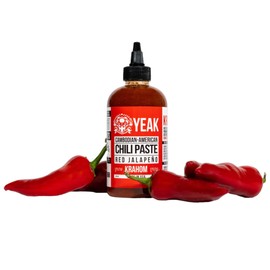 Yeak Inc Hot Sauce Krahom Chili Paste for Steaks Noodles Tacos Eggs Home Made Cambodian-American (Red Jalapeno KRAHOM Chili Paste)