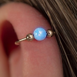 Cartilage Ring Hoop Blue Opal - 20G 14K Gold Filled Helix Hoop Piercing For Women 8mm - Tiny Ear Jewelry Ring