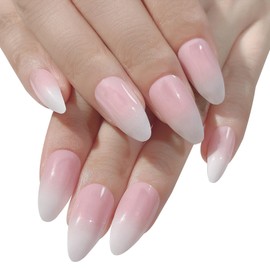 Rosa Farbverlauf Weiß Falsche Nägel - 24 Stück Press on Nails Almond - Atmungsaktiv Full Cover Künstliche Fingernägel - Gradient Kunstnägel Zum Aufkleben für Frauen Mädchen Nail Art (Pink White Ombre)