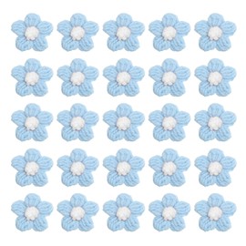 PATIKIL Crochet Flowers, 50 Pcs Applique Flowers for Craft Sewing Crochet Flowers Appliques Embellishments for DIY Hair Clothes Party Craft Decor, Water Blue/Creamy White