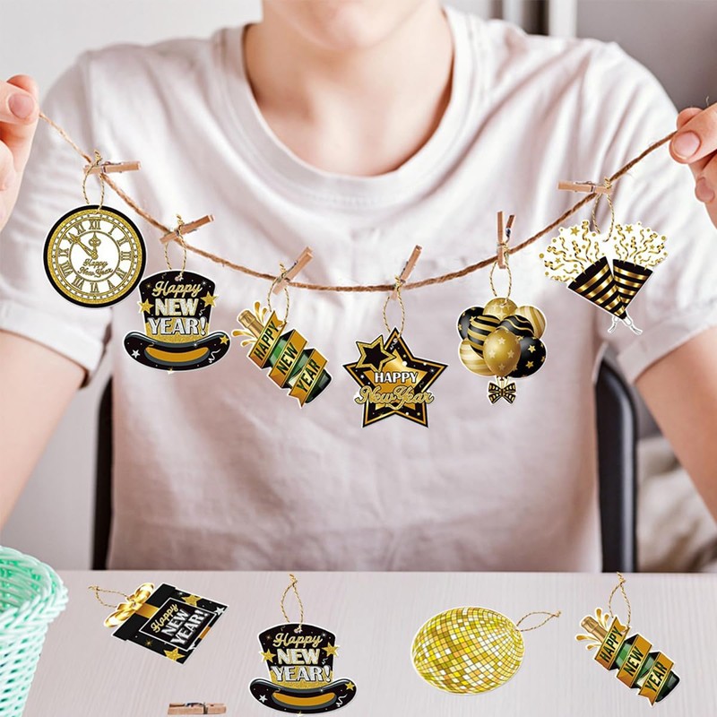 32 Pcs Happy New Year Hanging Ornament Decorations for Christmas