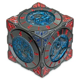 DND Spinner Dice, 7-in-1 Unique Metal Cube with 3D Relief, Cool Polyhedral Rotating Game Dice, Fantasy D&D Tabletop RPG Accessories for DM & Player, D&D Gifts (Black Nickel Red)