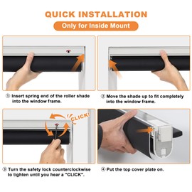 Persilux No Drill No Tools 100% Blackout Roller Shades for Window Blinds Cordless Room Darkening Roller Blinds, UV Protection Thermal Insulated Shades for Home Easy to Install (Black, 29" W x 72" H)