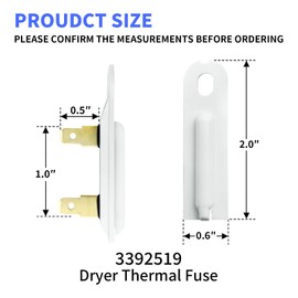 3 Pack 3392519 Dryer Thermal Fuse Replacement Part for Whirlpool Kenmore Dryer Replaces Part Numbers AP6008325 3388651 WP3392519VP 694511