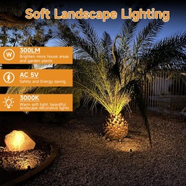Yeturaaw Warm White Outdoor Spotlights Uplights, 3000K Waterproof LED Low Voltage Landscape Lights with Transformer, Outside Yard Plug in Spot Lights for House,Wall,Fence,Tree, Pathway (4Lights)