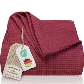 LAYNENBURG Premium Bedspread, 150 x 200 cm, Waffle Piqué, 100% Cotton, Lightweight, Summer Blanket, Waffle Look, Cotton Blanket as Bed Throw, Sofa Throw, Sofa Throw, Sofa Blanket (Burgundy)
