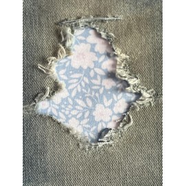 Ditsy Floral in Stretch Jean Patches Super Strong Iron On- by Holey Patches (Assorted Sizes) (Light Blue w/Pink, 4" x 7" Set of 2)